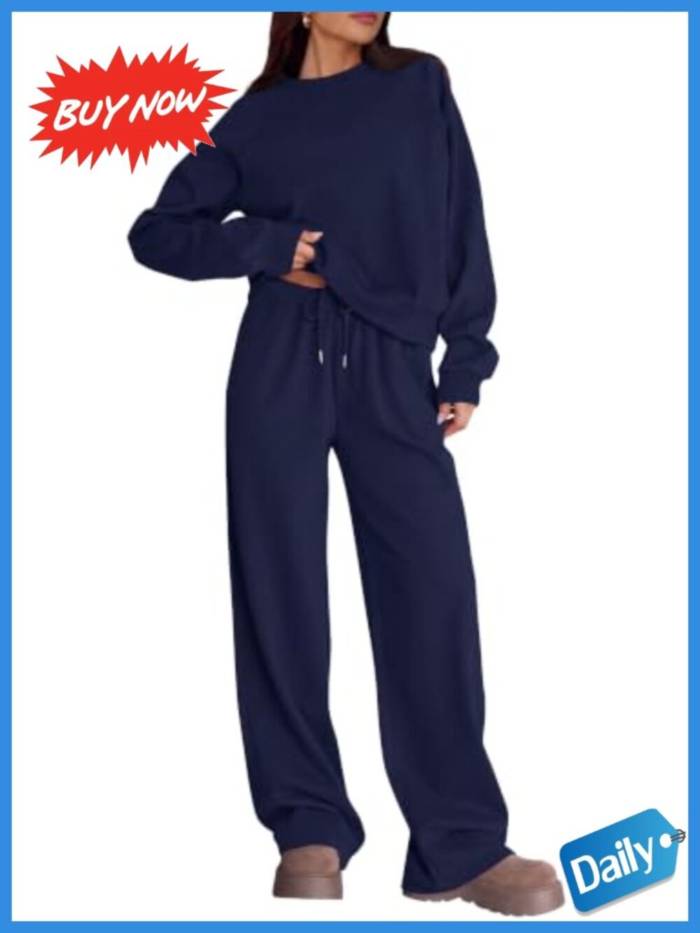 2 Piece Sweatsuit Set Crewneck Sweatshirt Wide Leg Sweatpants Lounge